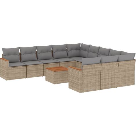 vidaXL Set Divano da Giardino 12 pz con Cuscini Beige Misto Polyrattan (1/5)