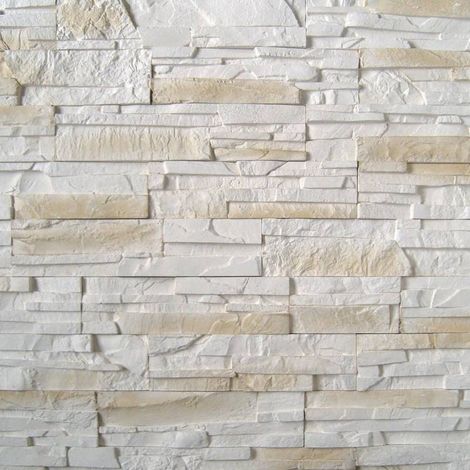 Decoon – Plaquette de parement imitation pierre beige plâtre 0.72 m² – Largeur aléatoire 18-39,5cm – Pose murale intérieure – Aspect naturel (1/3)