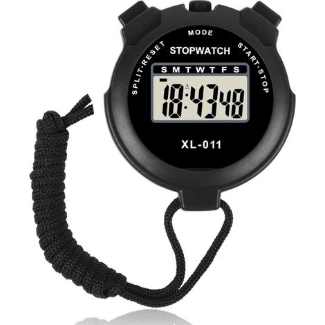 Wasserdichte elektronische Stoppuhr, multifunktionale Sportstoppuhr, digitale Stoppuhr, Schiedsrichter-Intervalltimer, Outdoor-ABS mit Trageschlaufe (Schwarz) (1/5)