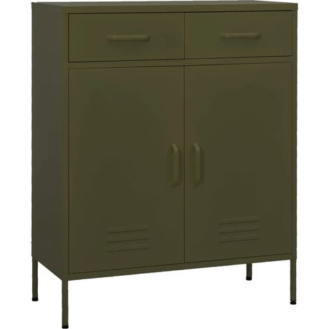 Armadio di stoccaggio moderno 80 x 35 x 101,5 cm con 2 pratici cassetti atmosfera accogliente in acciaio verde oliva 020046844