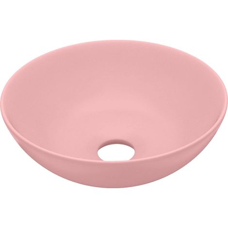 Lavabo à Poser Rond pour Salle de Bain en Céramique Rose Mat Diamètre 280 x 100 mm (1/5)
