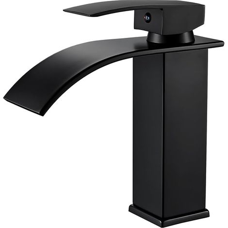kisimixer Moderne Robinet Lavabo Design Elégant, Mitigeur Lavabo Salle de Bain en Acier Inoxydable 304, Robinetterie Cascade Noir G 3/8, Mitigeur Cascade sans Tirette de Vidage (1/5)