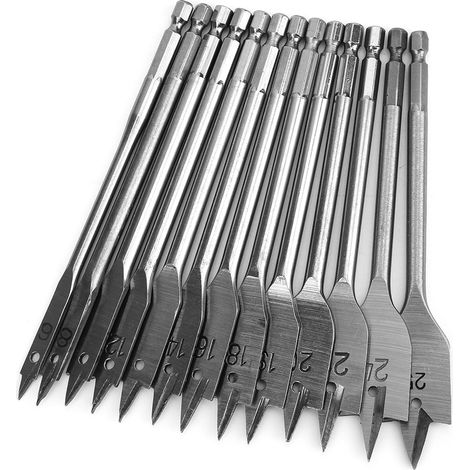 13 forets plats de 6 à 25 mm (1/4 pouce) avec manche, outil de perçage pour le travail du bois, outil d'ouverture de trous facile et rapide (1/5)