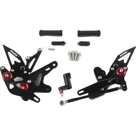 Reposapiés ajustables, aluminio resistente, posición de conducción personalizada, negro. (1/2)