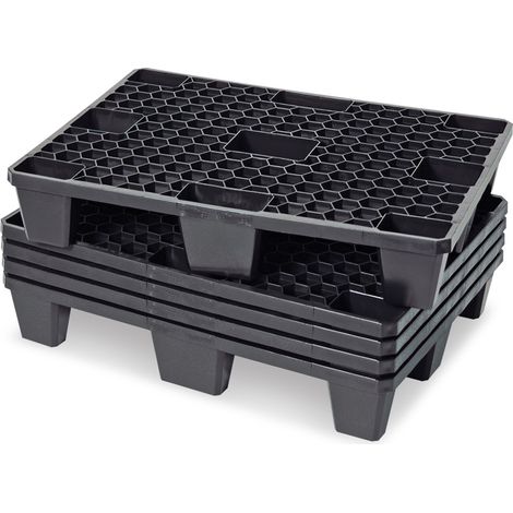 BRB 5x Kunststoffpalette im halben Euromaß, 800x600x140 mm, schwarz, durchbrochen (1/3)