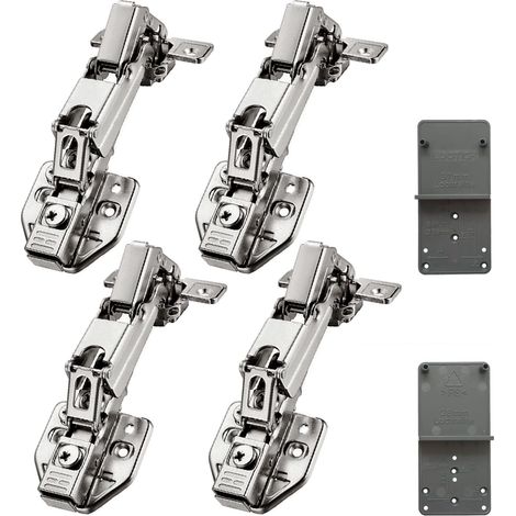 Clip-On 165 Degré Plein Recouvrante Charnieres 35mm avec Hydraulique Amortissement Soft Close Charnière pour Meuble Armoires de Porte de Placard Cuisine Complètement en Applique Lot de 4 (1/5)