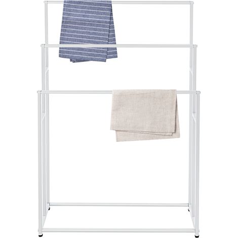 porte-serviettes extra-large, Porte-Serviettes sur Pied Métal 3 Niveaux Blanc, Organisateur, Pour serviettes de bain et à main, Accessoires de salle de bain (1/5)