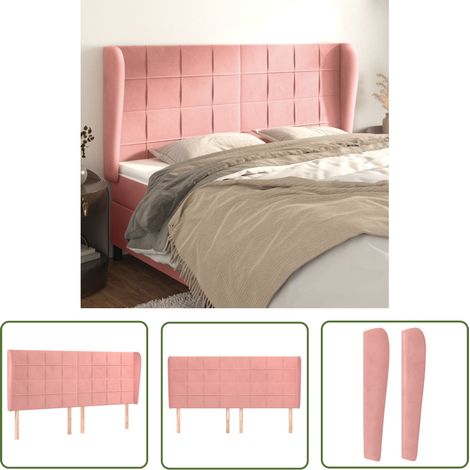The Living Store Tête de lit avec oreilles Rose 203x23x118/128 cm Velours - Tête De Lit - Tête De Lit Rembourrée - Tête De Lit Rose - Tête De Lit Velours - Literie (1/5)