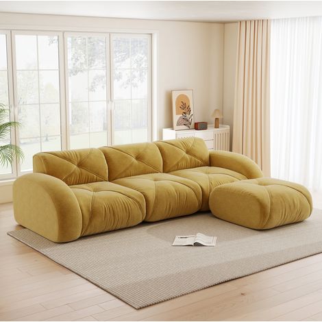 Modulares Ecksofa 281 x 171 x 76 cm aus gelbem Chenille, montagefrei – MEUBLIV (1/5)