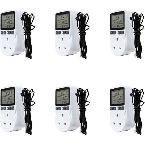 Thermostat numérique 6X avec prise de courant, minuterie de chauffage et de refroidissement pour serre ou installation de brassage amateur (prise britannique). (1/5)