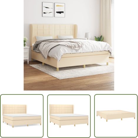 The Living Store Boxspringbett mit Matratze Creme 160x200 cm Stoff - Boxspringbett - Doppelbett - Cremefarbenes Bett - Lattenrost - Bettrahmen (1/5)