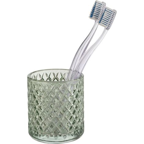 Gobelet pour brosse à dents Atessa Mint, petit gobelet en verre avec surface formée de petits losanges, gobelet pour se rincer la bouche dans la salle de bain et les toilettes, Ø 7,5 x 10 cm (1/3)