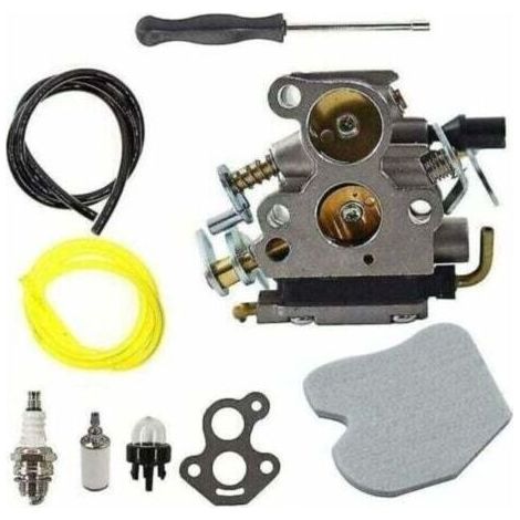 Carburateur (tournevis inclus), filtre à air et bougie pour tronçonneuses Husqvarna 135, 140, 435, 435E, 440, 440E, Jonsered CS2240, CS2240S et CS410. Remplace les références C1T-EL41, C1T (1/4)