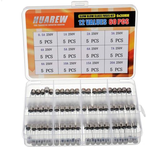 12 valeurs 60 pièces 6x30 mm fusible en verre à fusion lente 0,24x1,18 pouces 250 V tension T 0,5 1 2 3 4 5 6 7 8 10 15 20 A ampli Kit de classification (1/4)