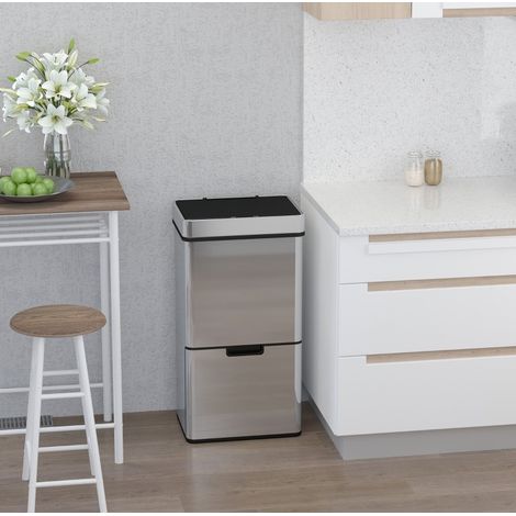 Pattumiera con sensore 72 L in acciaio inox e ABS, argento, 42 x 30 x 81 cm (1/5)