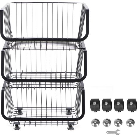 Étagère de Rangement à Roulettes 3 Niveaux en Métal Paniers Empilables pour Cuisine Salle de Bain Bureau Organisateur Mobile (1/5)