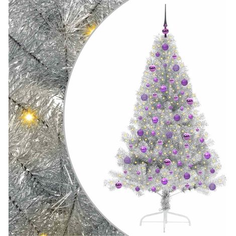 Künstlicher vorbeleuchteter Weihnachtsbaum Silber 180 cm vidaXL