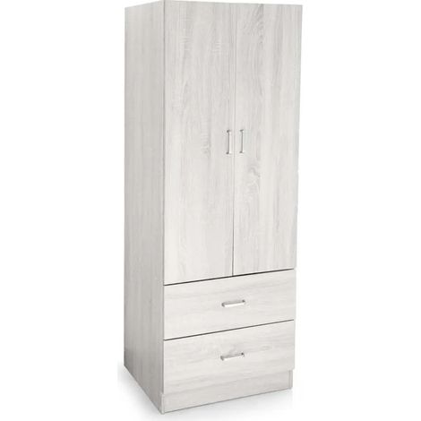 Kleiderschrank Atena 60 x 42 x 180 cm, 2 Türen, weißer Holzlook, mit Schubladen