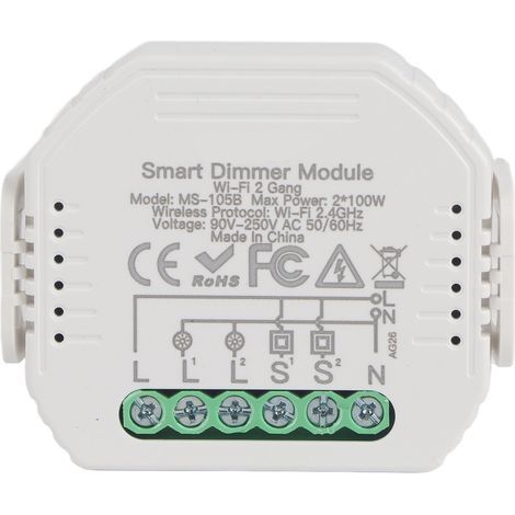Intelligentes Dimmermodul, 2-Wege-Schalter mit App-Steuerung, Unterputzmontage, 90 bis 250 V (1/5)