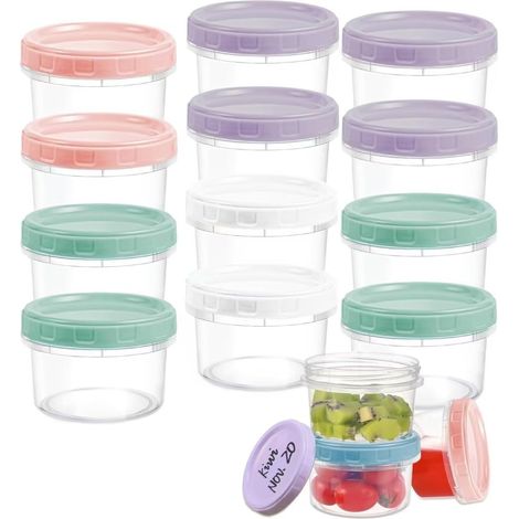20 Pièces Petits Contenants Alimentaire, 200ml Bols en Plastique Empilables Réutilisables avec Anti-Fuites Couvercles, Passe Lave-Vaisselle Micro-Ondes Congélateur (Rose/Violet/Vert/Blanc) (1/5)