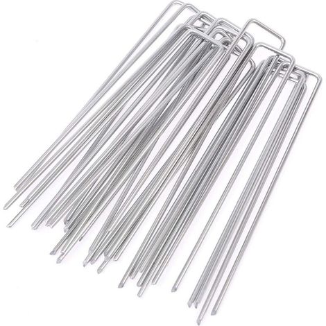 100PCS Piquets de Fixation en Acier Galvanisé, Ancrage au Sol de Jardin en Forme de U pour Toile de Paillage, 150x40mm, Ø 3mm, Argent (1/4)