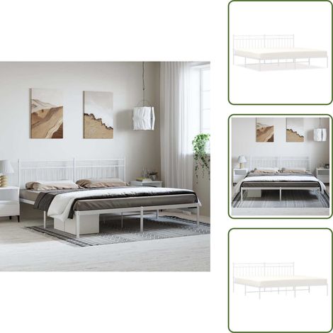 The Living Store Bettgestell mit Kopfteil Metall Weiß 193x203 cm - Metallbettfundament - Weißes Bettgestell - Doppelbettgestell - Boxspringrahmen - Bettrahmen (1/5)