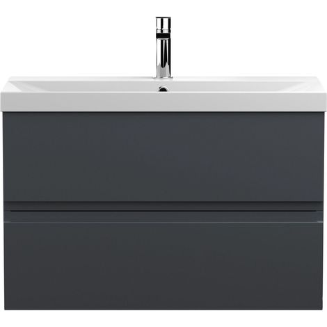 Mavesyn Contemporary 2 Drawer Wall Hung Vanity Unit with Thin Edge Basin, Dark Grey, 800mm