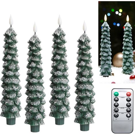 Bougies coniques sans flamme, bougies d'arbre de noël avec télécommande, chandeliers à piles, bougies LED 4 pièces (1/5)