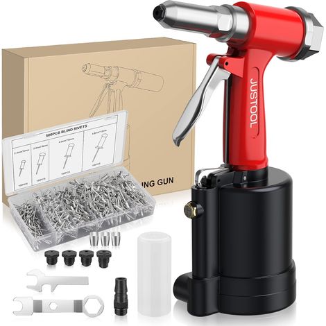 Pneumatic Rivet Gun Set 500pcs Rivets Pneumatic Riveting Machine 4 Sizes 2.4mm-4.8mm Air Riveting Kit for Automotive Repair Home Renovation Industry (1/5)
