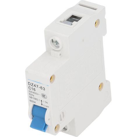 Disjoncteur miniature monophasé PA66, protecteur de court-circuit, montage sur rail, pouvoir de coupure 6000 A, 230 V, 400 V, 16 A (1/5)