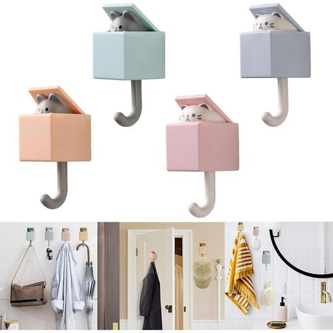 chat et souris crochet mur 4 pièces ensemble rose bleu collant sans diamant (1/5)