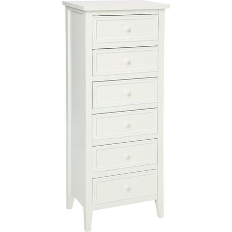 Atmosphera – Chiffonnier 6 tiroirs blanc 113cm – Bois pin et MDF – Style vintage et rétro – Design élégant pour rangement optimal