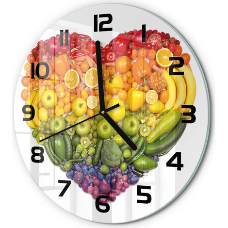 Horloge Murale Ronde Décoration Cuisine en Verre Trempé Silencieuse Moderne Cœur de légumes fi 30 cm (1/5)