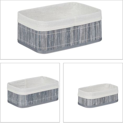 Paniers de rangement en bambou 3 pièces Gris/Blanc