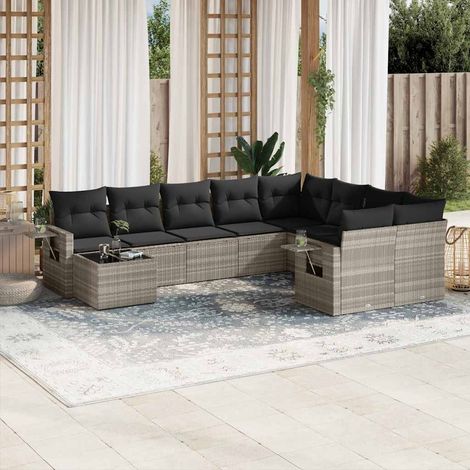 Set sofás jardín 10 pzas con cojines ratán sintético gris claro vidaXL (1/5)
