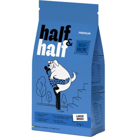 Alimento seco premium Half&Half para perros adultos de razas grandes, sabor a carne de res, 2 kg. (1/5)