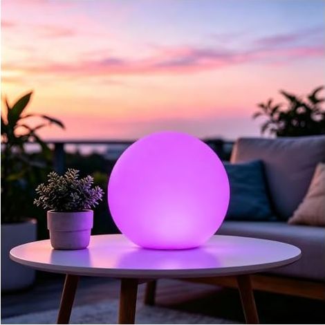 Lampe globe LED de 25,4 cm avec télécommande, 16 couleurs RVB, 4 modes et 8 niveaux de luminosité à intensité variable, lampe de nuit rechargeable étanche pour maison/cour/pelouse/fête/piscine (1/5)
