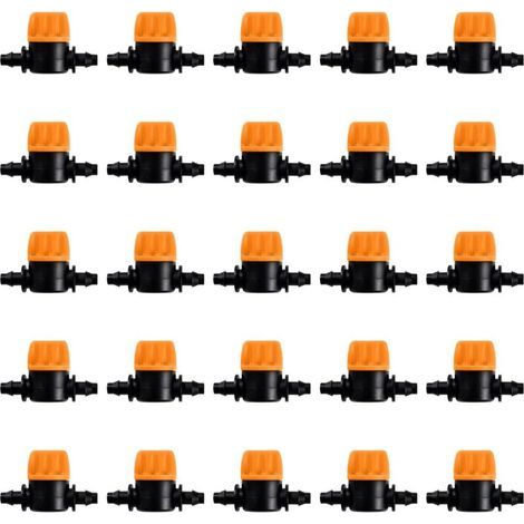 25 Pieces 4/7 Irrigation Valve, Mini Check Valves for 4/7mm Garden Hose, 1/4 Inch Barbed Shut Off Valves Drip Irrigation Hose, Mini Hose Water Valve Through