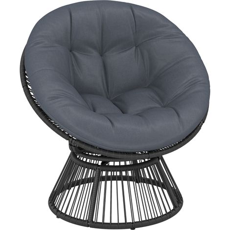 Fauteuil Papasan rotatif 360° en rotin avec coussin gris pour intérieur et extérieur chaise lounge confortable (1/5)