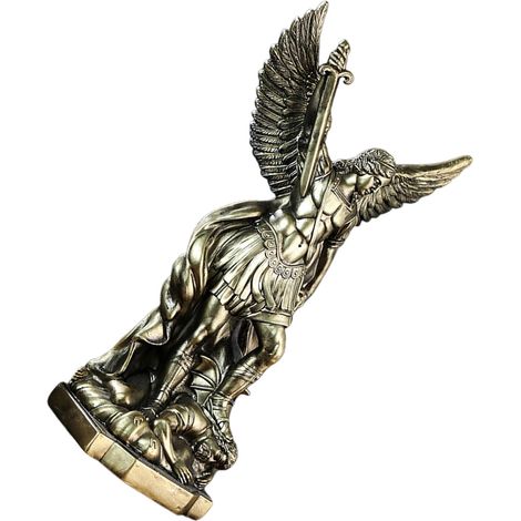 Statue d'Archange en Résine Finition Bronze Antique 215 CM Décoration Intérieure pour Bureau et Chambre Ornement Spirituel Chrétien Présent de Noël et Pendaison de Crémaillère (1/5)