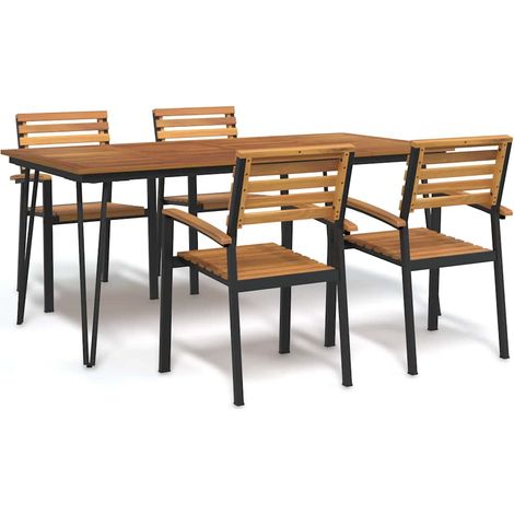 Ensemble à manger de jardin 5 pcs-Salon de jardin bois d'acacia massif et métal 804549 (1/5)