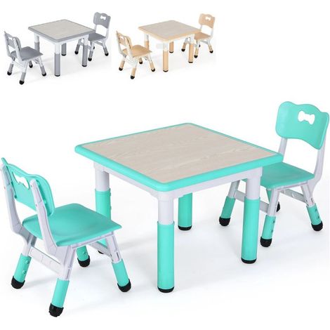 Children's table with 2 chairs – Adjustable furniture set – For eating, playing and studying – Turquoise (1/5)