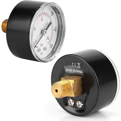 Manomètre à cadran de 50 mm, raccord arrière 1/4 BSPT pour air, eau, huile et gaz (0-300 PSI 0-20 Bar) (1/5)