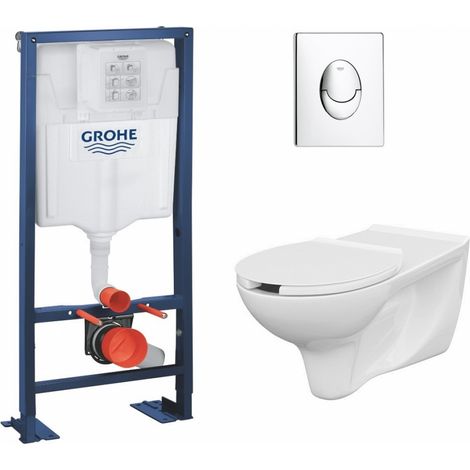 Grohe – Pack WC suspendu PMR – Bâti support Rapid SL autoportant – Cuvette sans bride 3/5L – Plaque de commande chromée Skate Air (1/5)