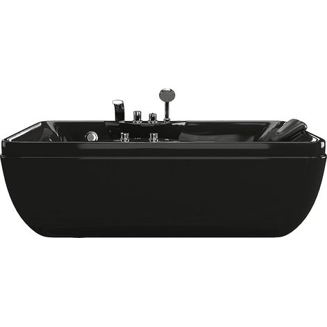Vente-Unique – Baignoire balnéo 150 x 75 x 54,5 cm – Angle gauche – 1 place – 140 L – Acrylique noir – Fonction bulles – 6 jets massants (1/4)