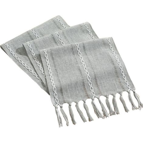 Chemin de table à pompons style bohème-Style maison de campagne-Lavable-anniversaires,saint-Valentin,mariages-Gris 33 x 160 cm (1/5)