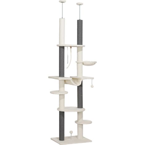 Albero tiragraffi da soffitto 225-255 cm con amache, cesta e tiragraffi bianco HOMVRA (1/5)