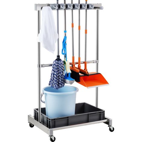 Support Range Outils de Jardin 10 Emplacements avec Crochets Porte-outils de Garage Métal PP sur Roulettes pour Organisation et Stockage Abri Extérieur des Outils, Râteaux, Balais à Long Manche (1/5)
