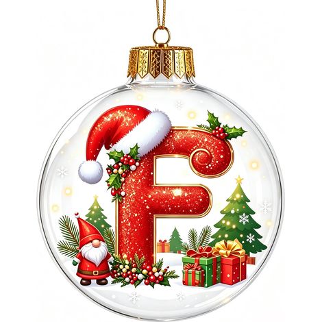Boule à neige de Noël 3D en acrylique transparent, lettres, décoration à suspendre pour sapin de Noël (non lumineuse) (1/5)
