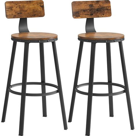 Tabourets de Bar Industriel, Lot de 2, avec Dossier, Cadre en Acier (1/5)